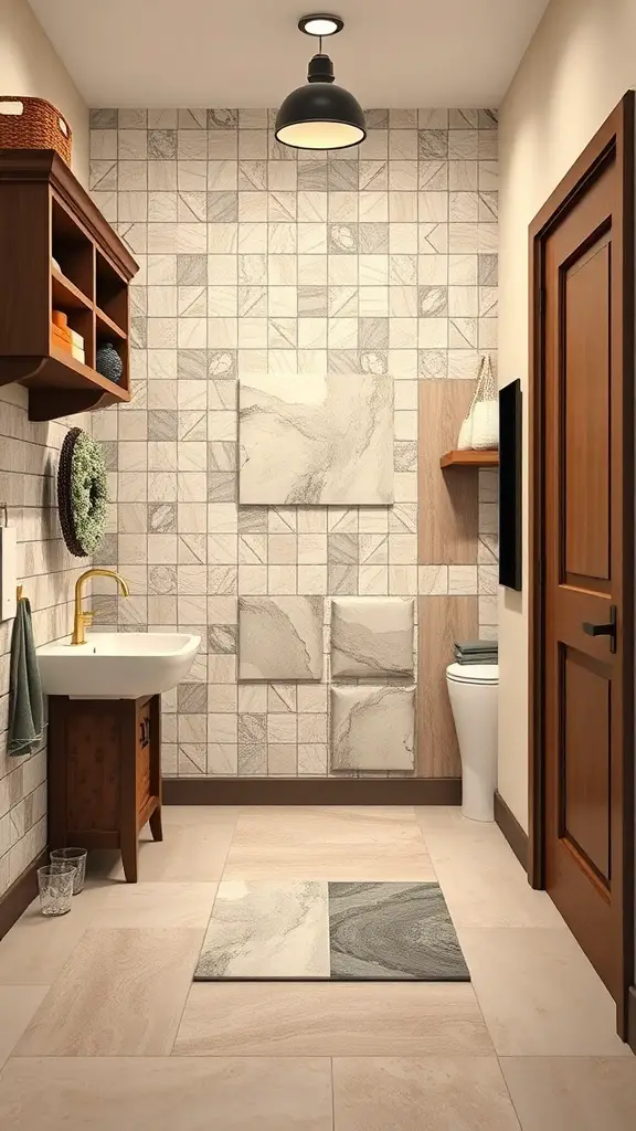 29+ Creative DIY Garage Mudroom Ideas You’ll Love 8 Stylish mudroom with a mix of tiles and wooden elements