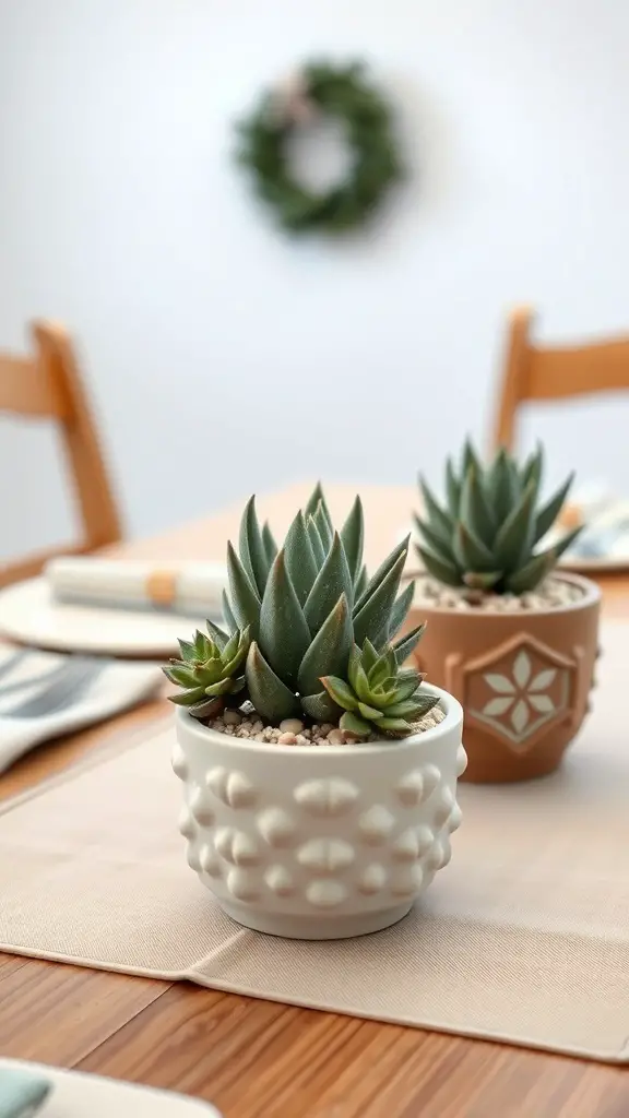 29+ Gorgeous Dollar Tree Centerpieces You Can Create for Any Occasion 11 Simple succulent arrangement in decorative pots on a table
