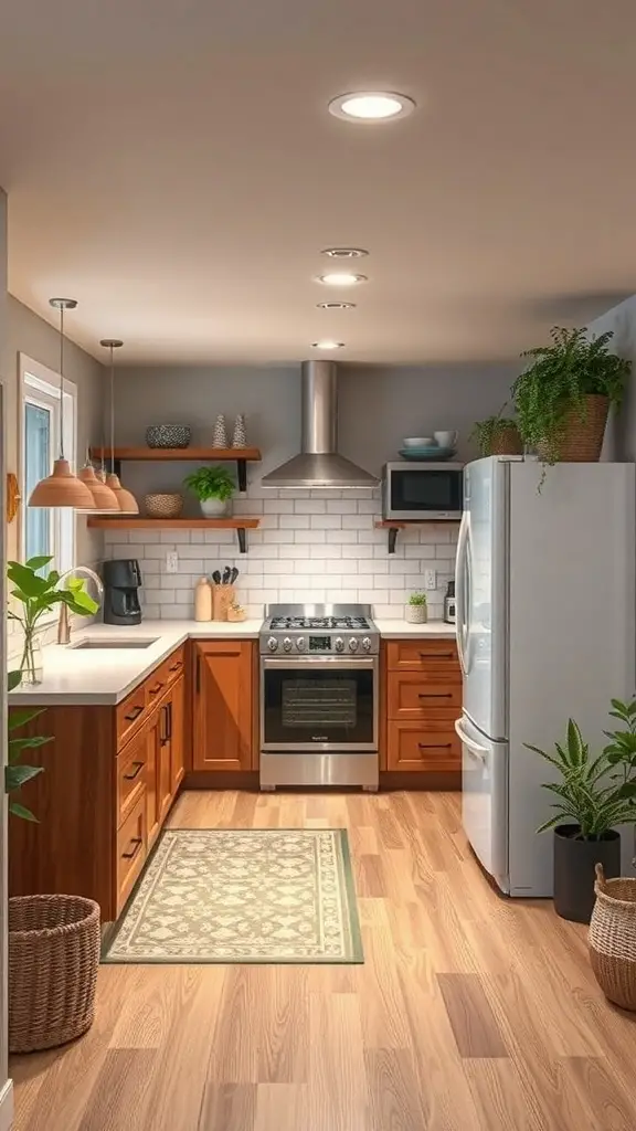 29+ Creative Basement Remodeling Ideas to Transform Your Space 12 A modern kitchen with eco-friendly features, including plants and energy-efficient appliances.