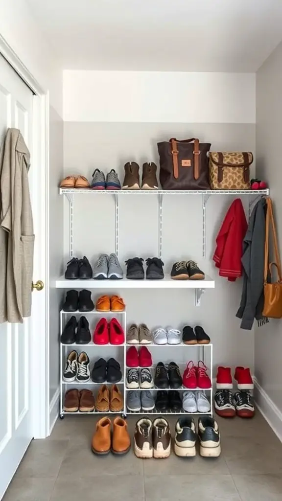 27+ Creative Garage Entryway Ideas for a Stylish Welcome 2 Organized shoe storage with multiple tiers and bags on top