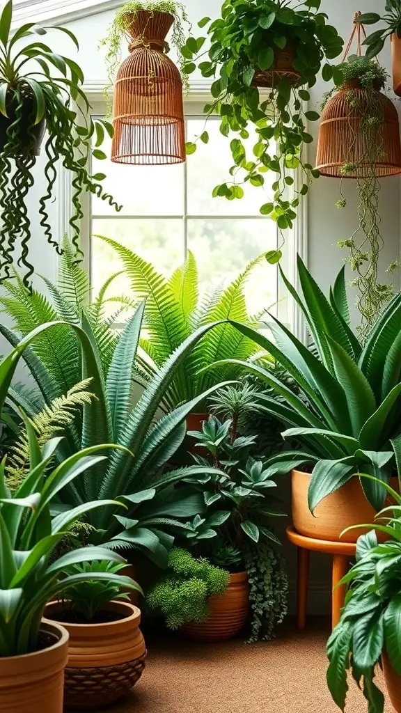 29+ Boho Nursery Decor Ideas for a Cozy and Stylish Space 8 A cozy indoor nursery filled with various indoor plants in terracotta pots, creating a fresh and vibrant atmosphere.