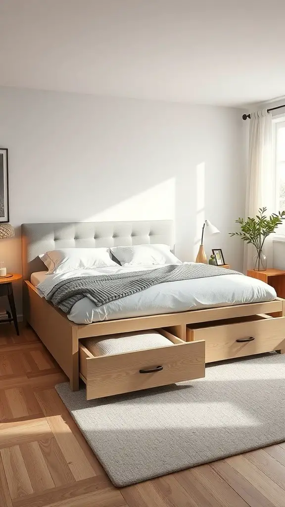 25+ Creative Under Bed Storage Solutions for Small Spaces 12 A modern bedroom featuring a bed with under bed storage drawers.