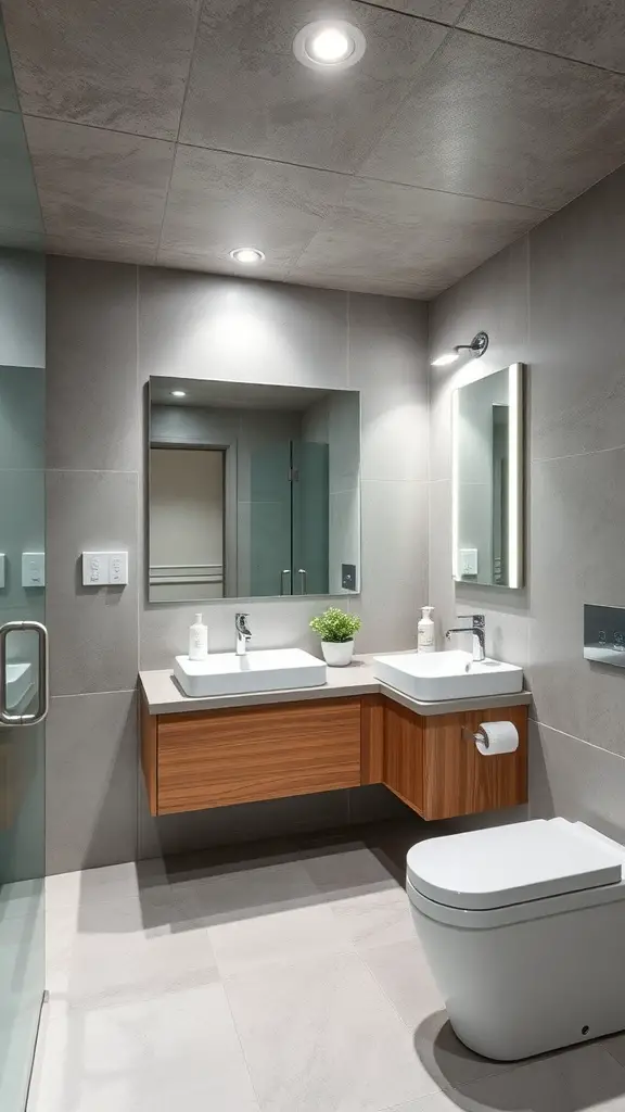 Modern basement bathroom featuring smart technology elements.