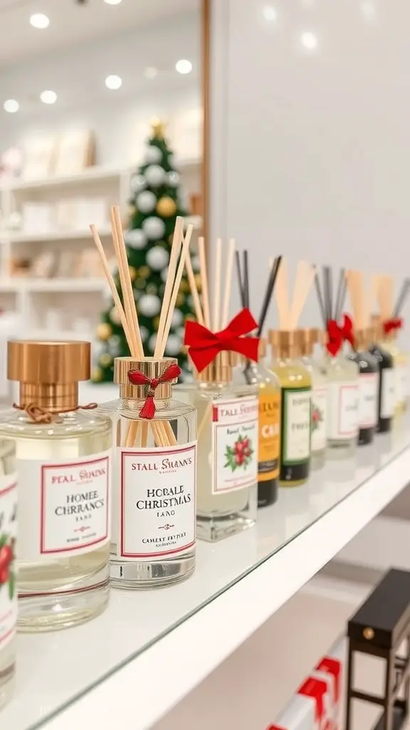 25+ Unique Christmas Boutique Ideas for Your Holiday Shopping 10 Display of Christmas-themed home fragrances including diffusers and candles