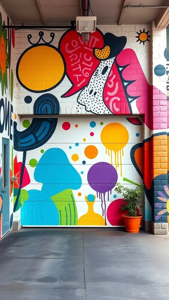 27+ Creative Garage Entryway Ideas for a Stylish Welcome 14 Colorful artistic wall mural in a garage entryway