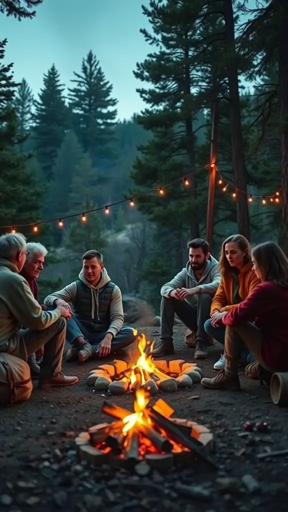 27+ Stunning Off-Grid Cabin Ideas for Your Dream Retreat 11 A group of people sitting around a campfire in a forest, enjoying each other's company.