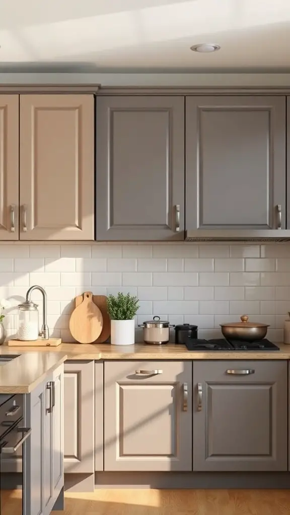 25+ Stunning Painted Kitchen Cabinet Ideas to Transform Your Space 5 A kitchen featuring two-tone cabinets with light upper cabinets and dark lower cabinets, showcasing a modern design.