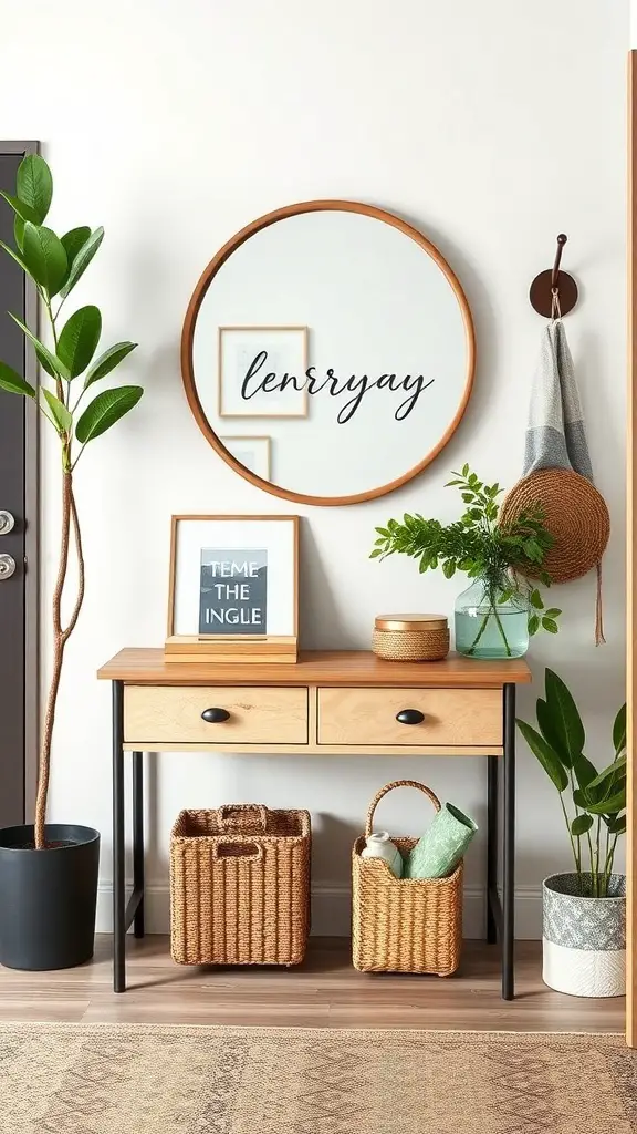 25+ Stunning Entryway Table Decor Ideas You’ll Love 15 Stylish entryway table with storage, mirror, and plants