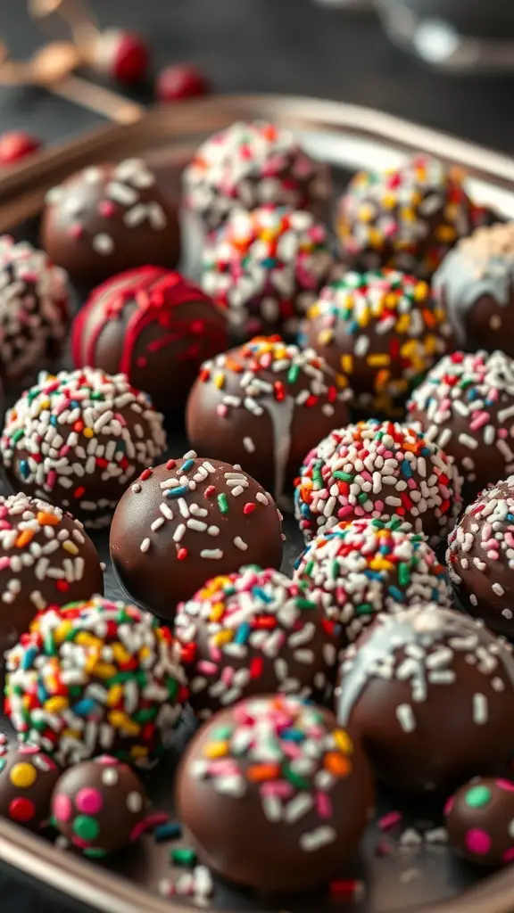 23+ Delightful Christmas Sweet Ideas You Must Try This Holiday Season 11 A platter of chocolate truffles decorated with colorful sprinkles.