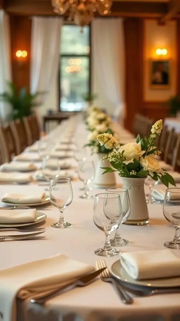 23+ Stunning Dining Table Centerpiece Ideas 12 Elegant dining table with personalized place settings and floral centerpieces