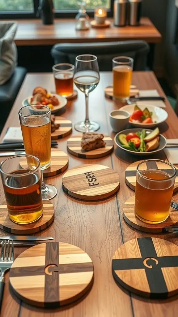 23+ Creative Dollar Tree Cutting Board Crafts You Can Make 7 A table set with drinks and mini cutting board coasters.