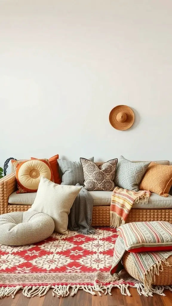 23+ Unique Boho Baby Shower Ideas You’ll Love 6 Cozy seating arrangement with cushions and a colorful rug