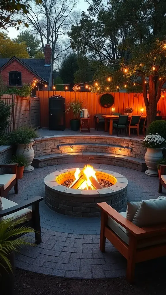 27+ Enchanting for a Garden Wedding Ideas Celebration 13 Cozy fire pit gathering area with seating and string lights