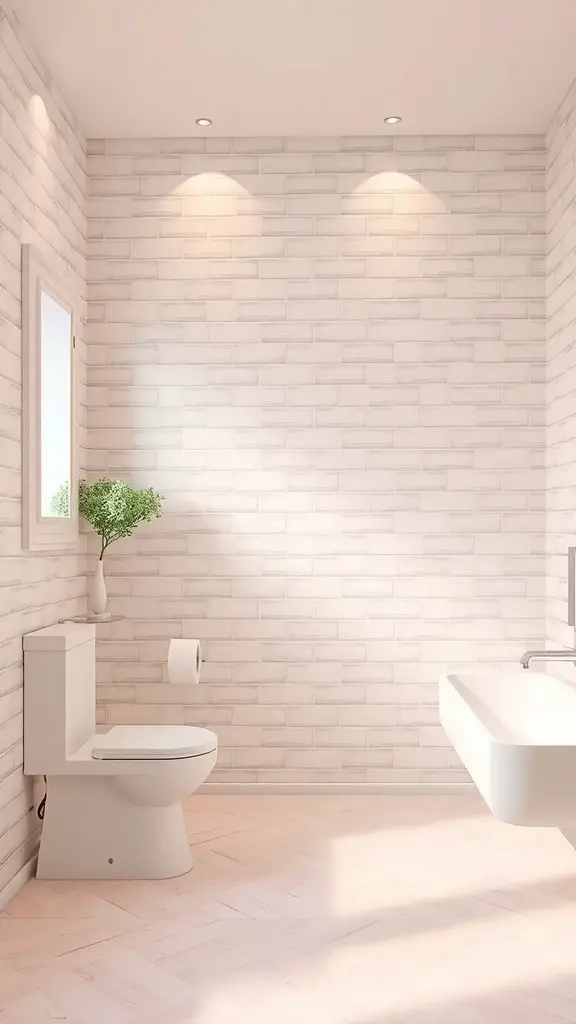 A modern bathroom with soft pastel shades and minimalistic design.