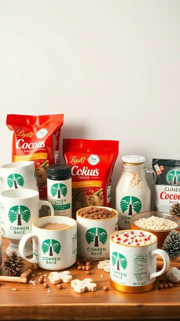 23+ Budget-Friendly Dollar Tree Hot Cocoa Bar Ideas 9 A display of hot cocoa bar essentials including cocoa mixes, mugs, and toppings.
