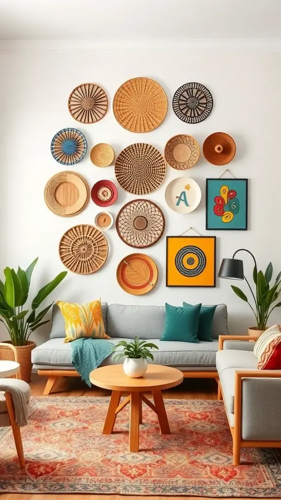 25+ Inspiring Basket Wall Ideas for a Boho Living Room 1