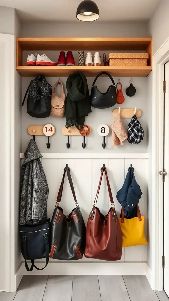 25+ Stunning Mini Mudroom Entryway Ideas for Small Spaces 9 A mini mudroom with creative wall hooks for bags and accessories.