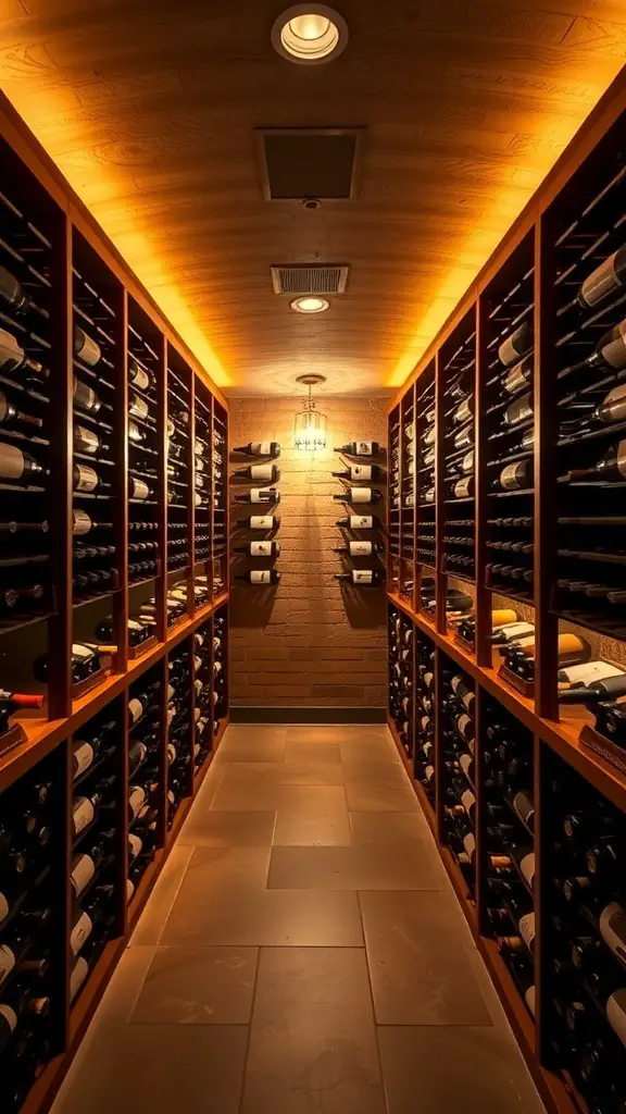 29+ Creative Basement Remodeling Ideas to Transform Your Space 5 A cozy wine cellar with wooden racks filled with wine bottles, soft lighting, and a warm atmosphere.