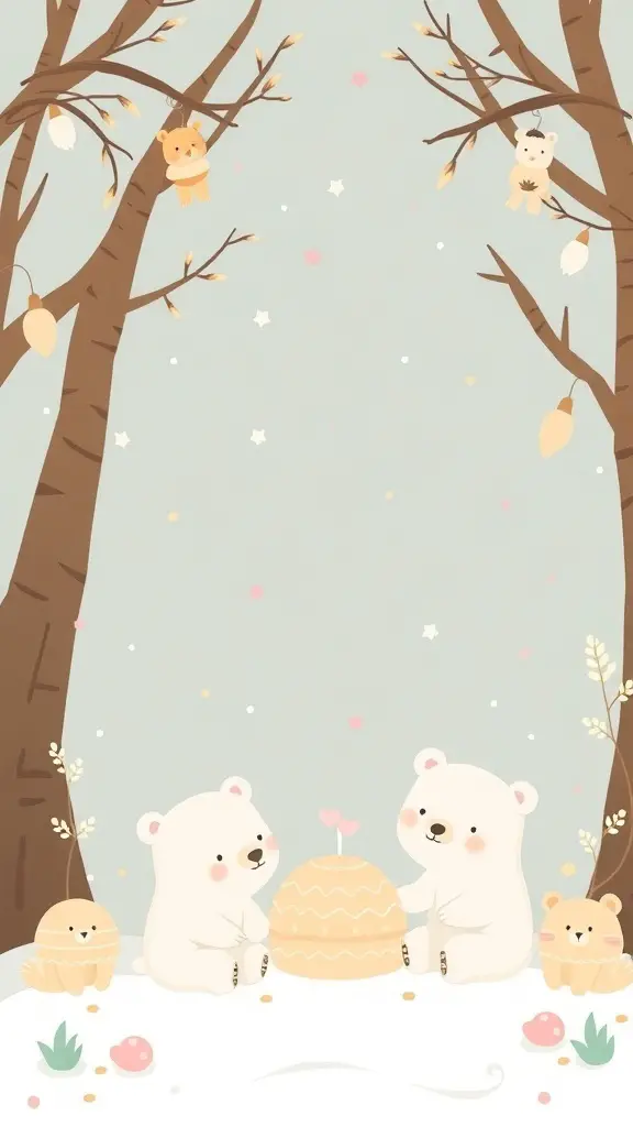 27+ Adorable Bear Baby Shower Ideas for the Perfect Celebration 4 Cute bear-themed illustration with baby bears and nature elements.