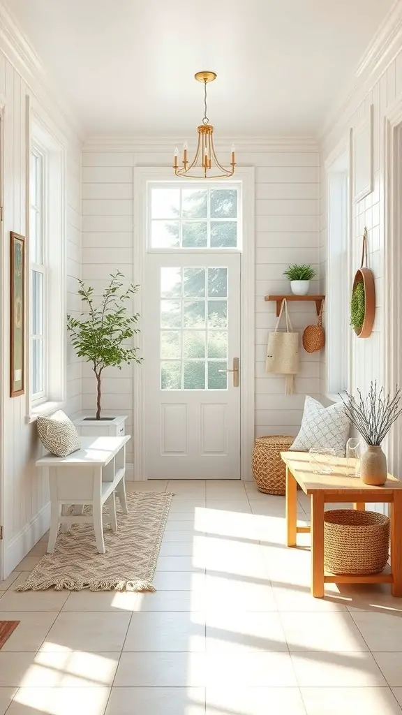 27+ Stylish IKEA Mudroom Ideas for a Functional Space 3 A bright and airy mudroom with white walls, large windows, and simple furniture.