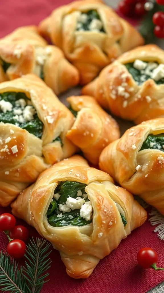 Savory spinach and feta puff pastry bites on a festive table