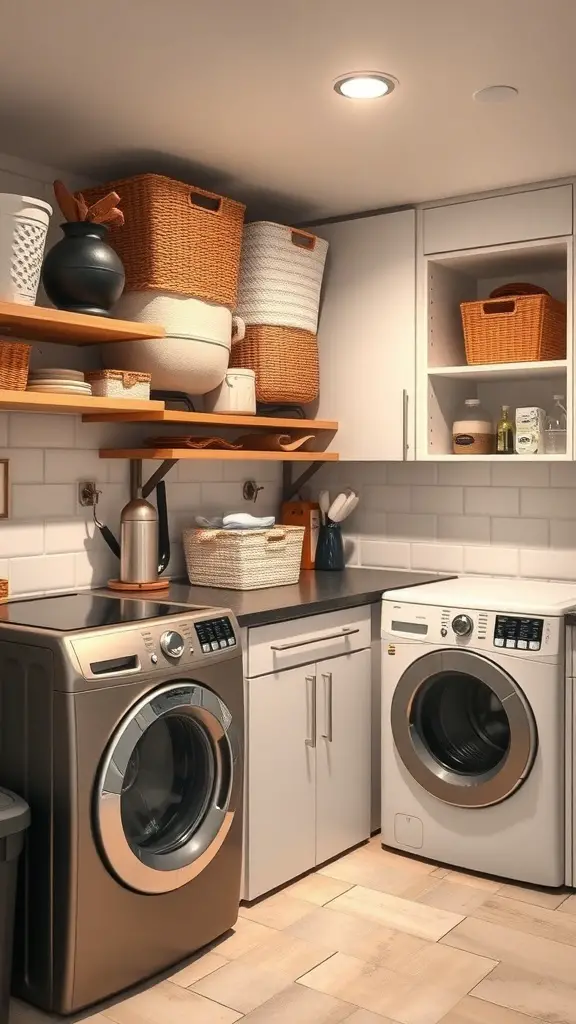 31+ Inspiring Ideas for Your Basement Family Room Makeover 10 Stylish laundry area featuring modern appliances and organized storage solutions.