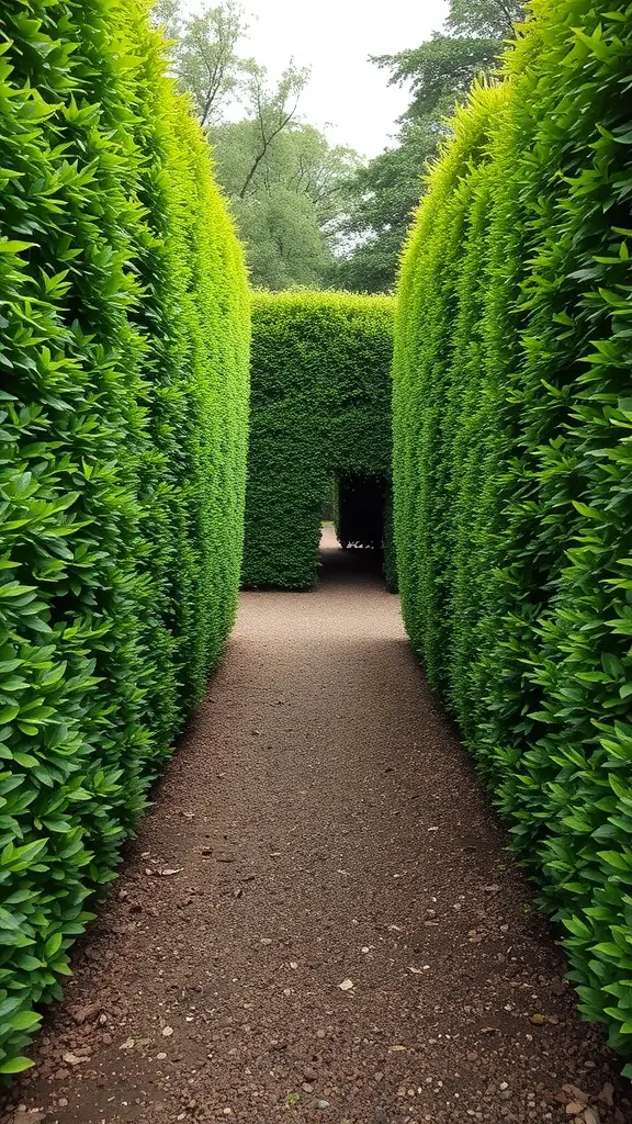 29+ Stunning Garden Border Ideas to Transform Your Outdoor Space 13 A pathway surrounded by tall green hedges, creating a serene garden space.