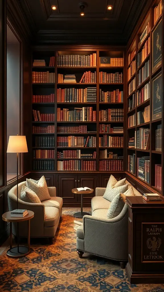 29+ Stunning Ralph Lauren Library Designs You’ll Love 7 Cozy reading nook in the Ralph Lauren Library with plush seating and bookshelves