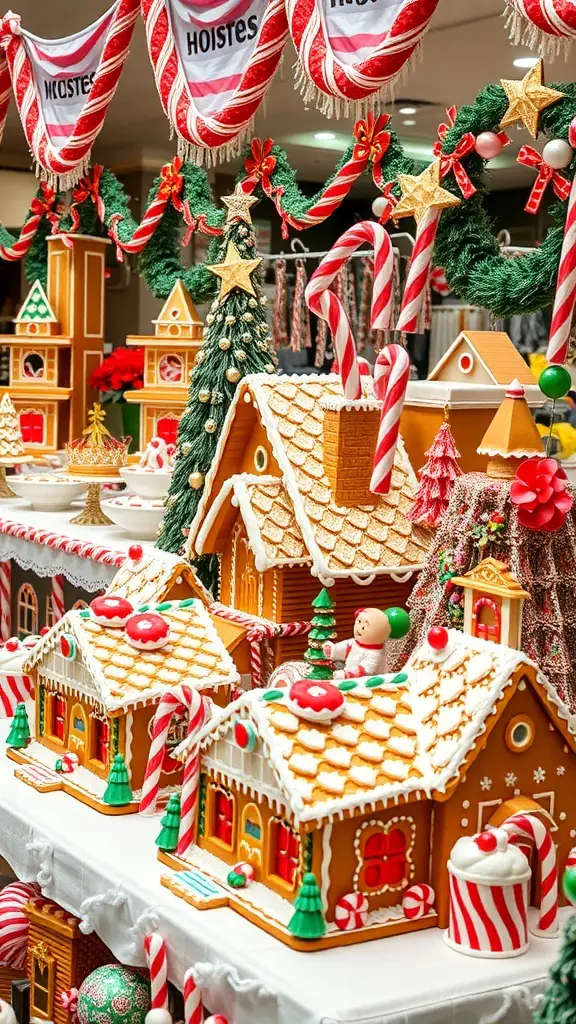 25+ Festive Christmas Store Displays to Inspire Your Retail Space 14 A charming display of gingerbread houses decorated with candy canes, gumdrops, and festive wreaths.