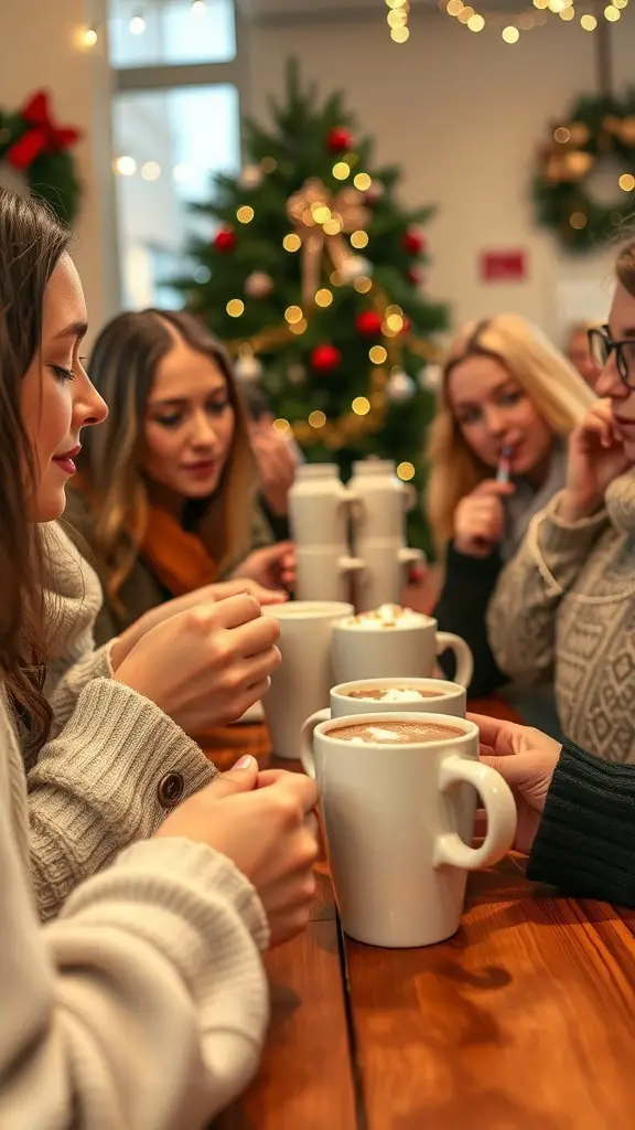 23+ Budget-Friendly Dollar Tree Hot Cocoa Bar Ideas 12 A group of friends enjoying hot cocoa at a cozy gathering.