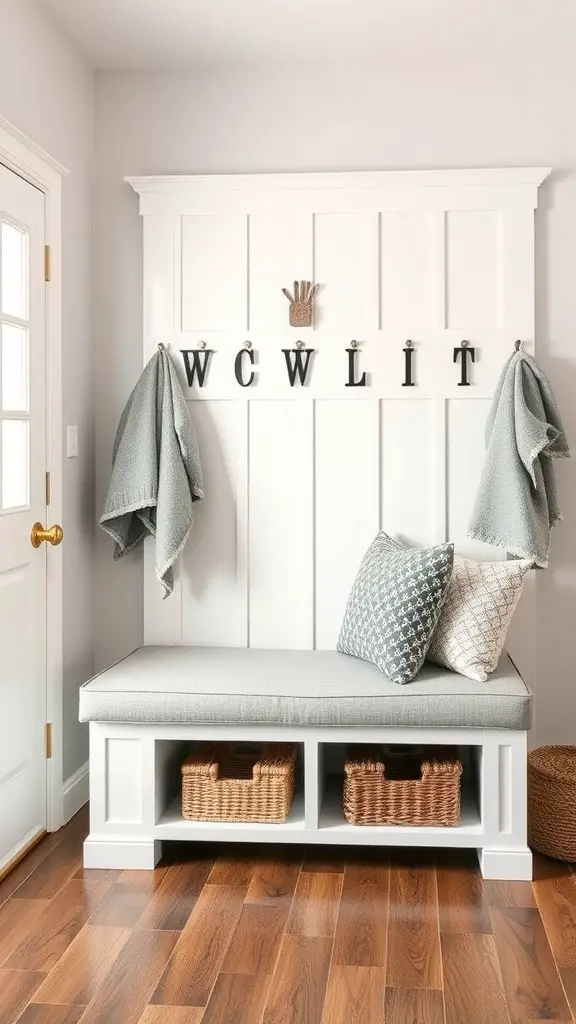 Cozy mudroom bench with storage and hooks