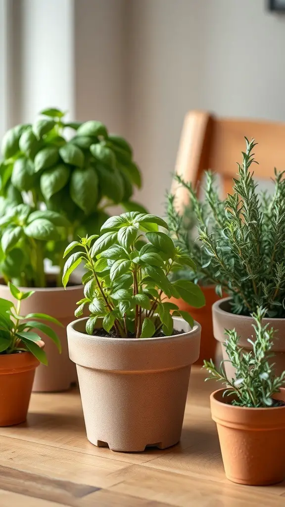 23+ Stunning Dining Table Centerpiece Ideas 14 A collection of herb plants in pots on a dining table