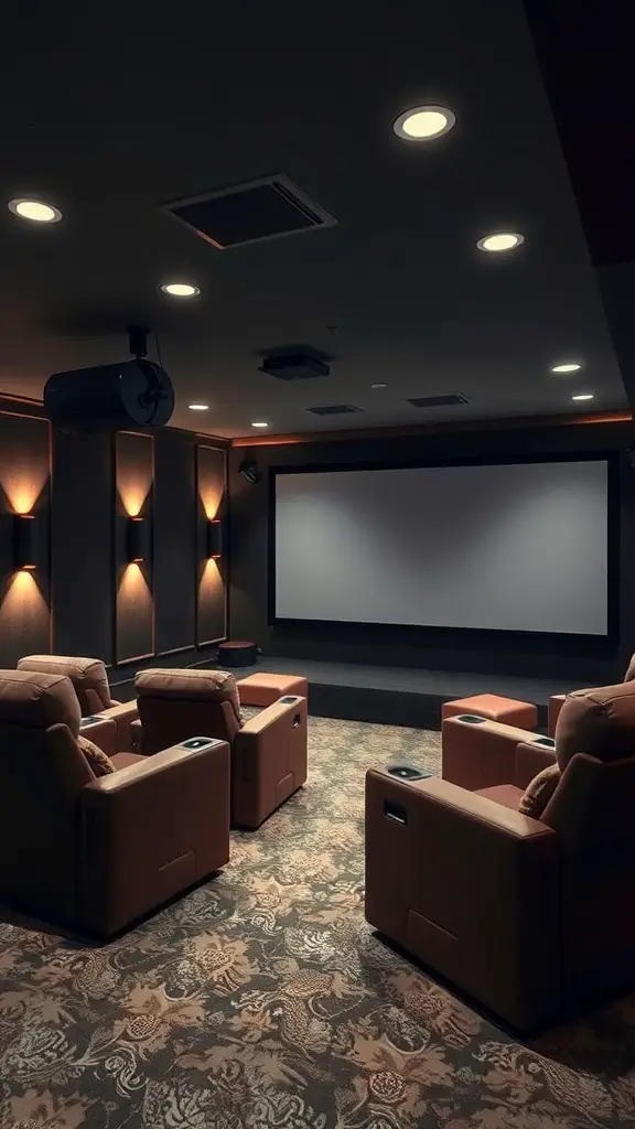 Cozy home theater with plush seating and soft lighting