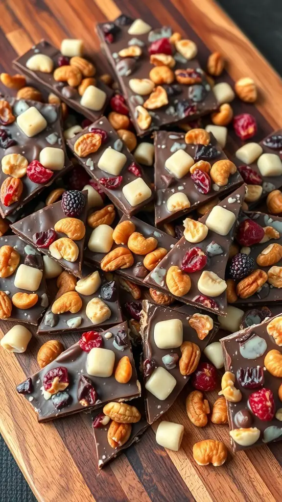 25+ Irresistible Chocolate Desserts You Must Try 14 Nutty chocolate bark with dried fruits and nuts on a wooden platter