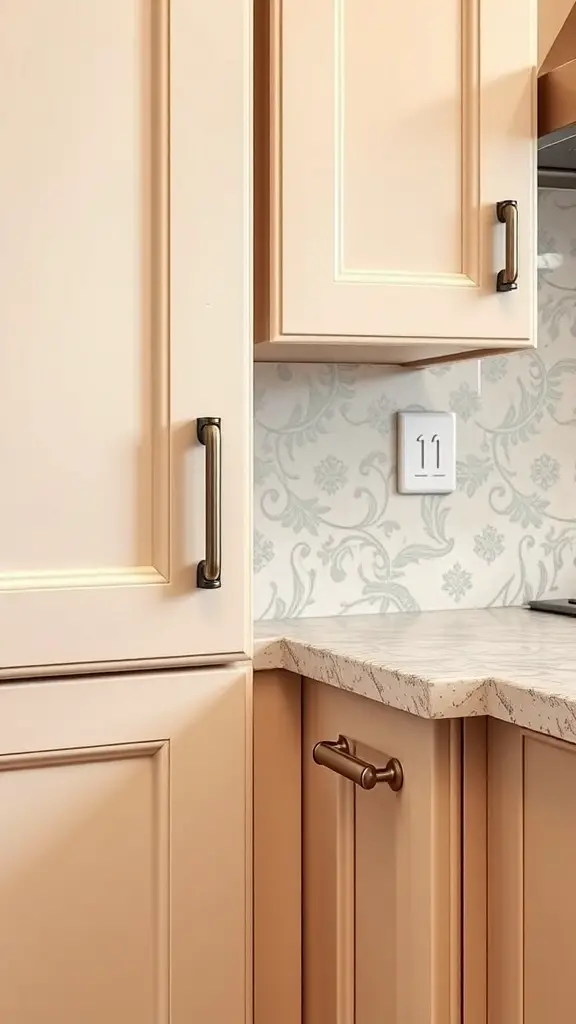 Stylish corner kitchen cabinet with elegant hardware