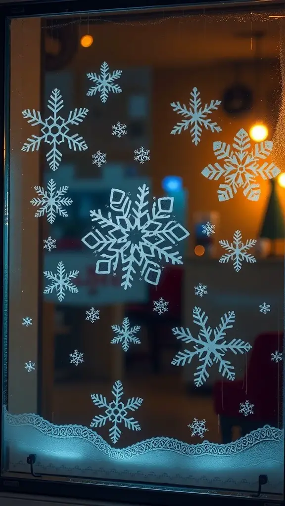 29+ Creative Winter Window Decoration Ideas for a Cozy Home 3 Frosted glass window decoration with snowflake designs