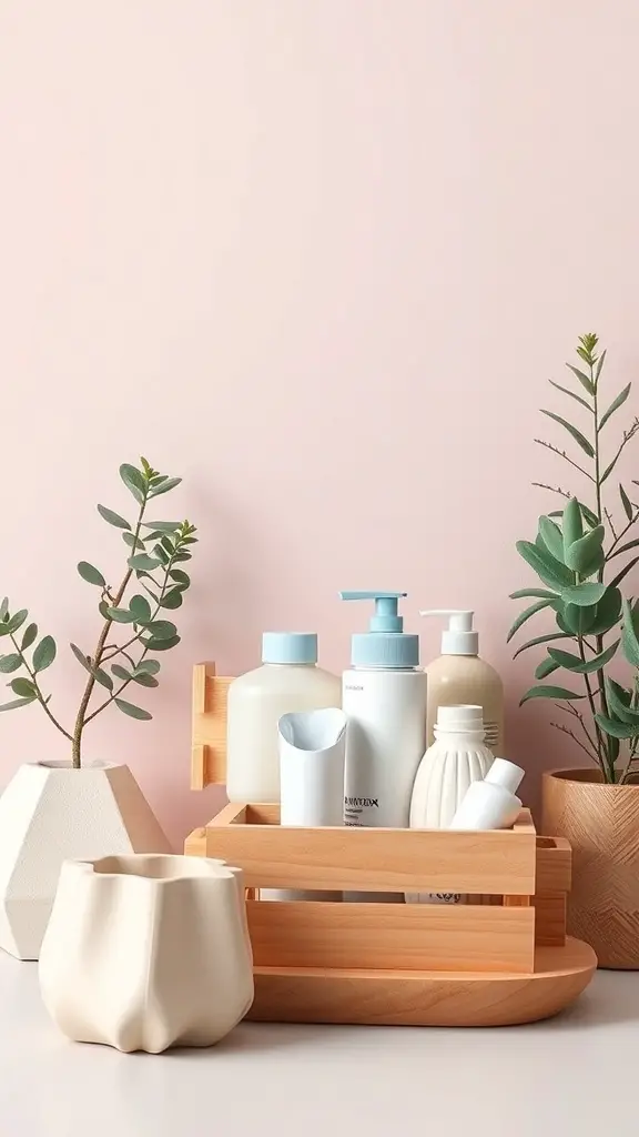 25+ Creative Ways to Store Your Feminine Hygiene Products 13 Eco-friendly feminine hygiene storage with wooden organizer and plants