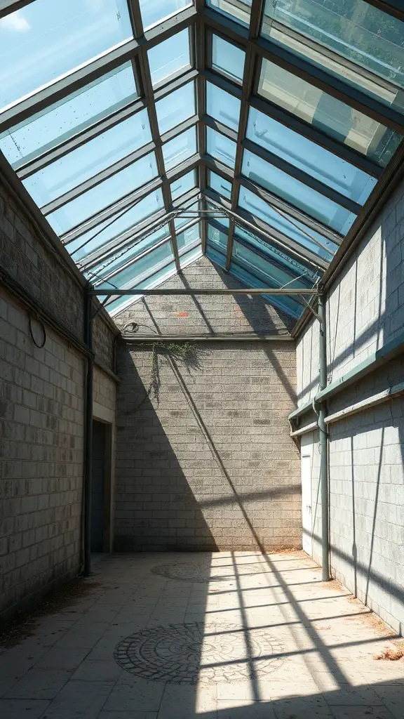 A glass ceiling in a basement, allowing natural light to illuminate the space.