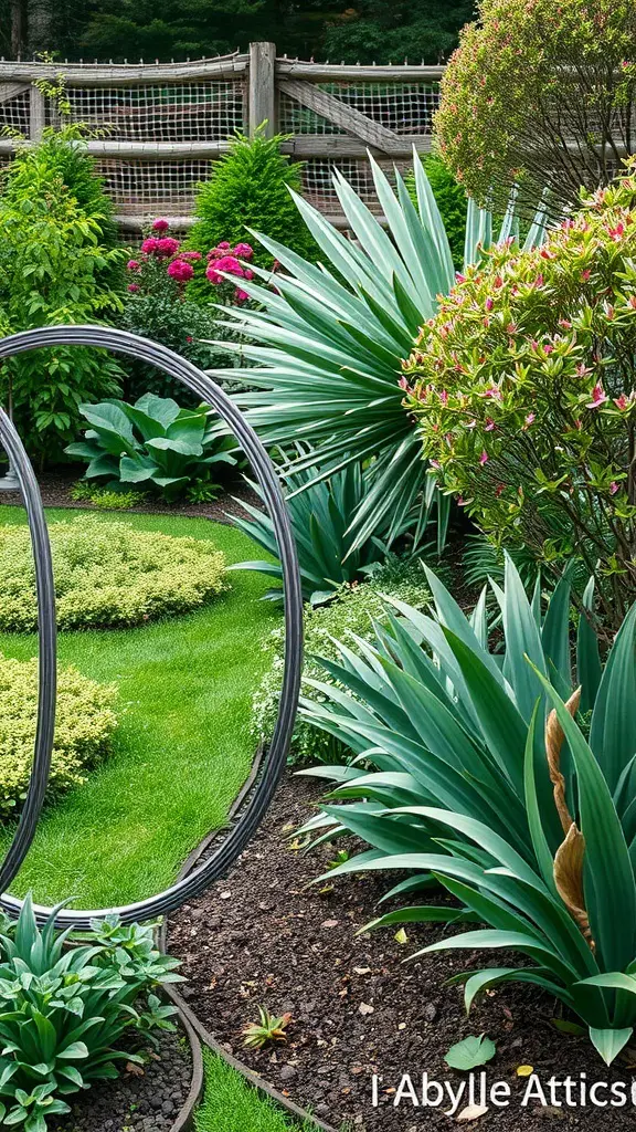 29+ Stunning Garden Border Ideas to Transform Your Outdoor Space 10 A garden featuring artistic metal edging with lush plants and flowers.