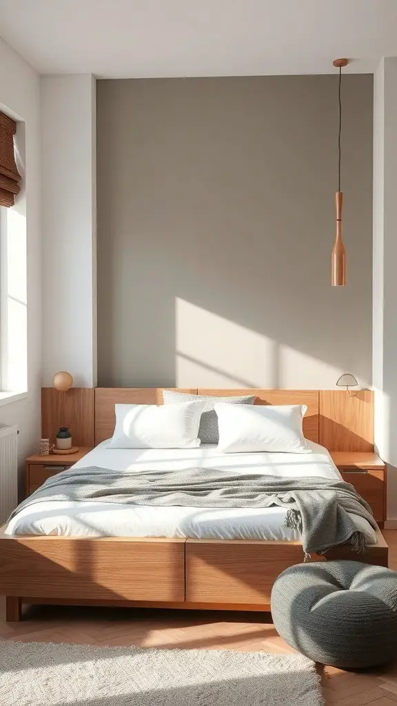 25+ Inspired Floor Bed Ideas for a Cozy Bedroom Makeover 16 A cozy small bedroom featuring a floor bed with wooden frame, soft bedding, and minimal decor.