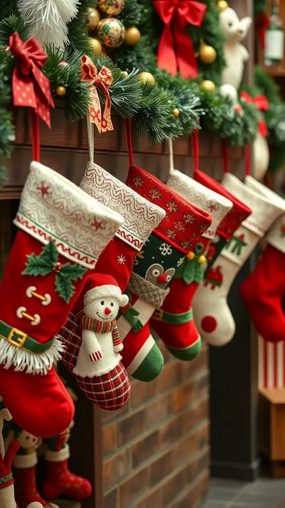 27+ Stunning Christmas Shop Decorations You Need This Season 13 A display of colorful Christmas stockings hanging in a festive setting