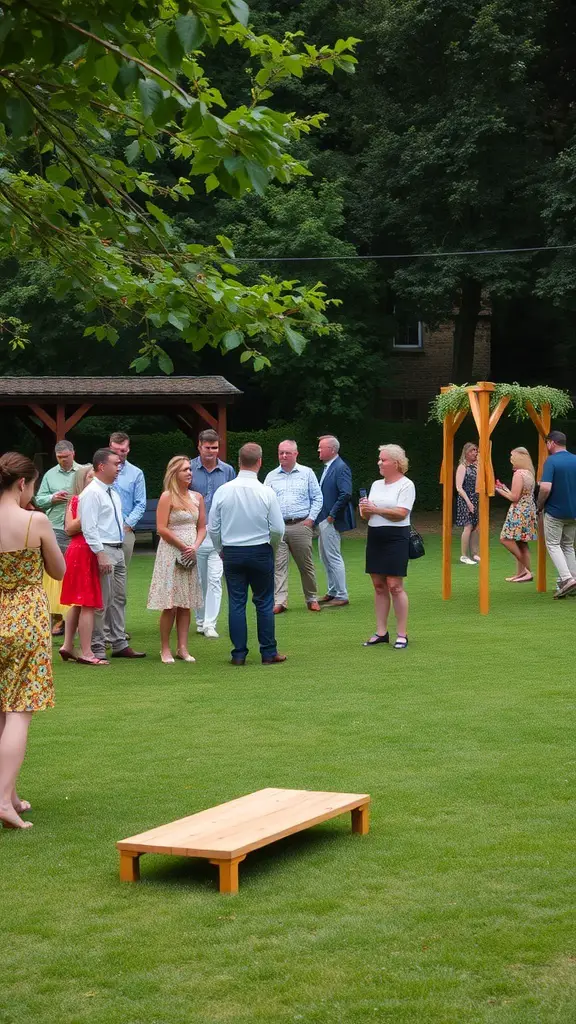 25+ Dreamy Garden Party Wedding Ideas for a Magical Celebration 14 Guests enjoying a garden party wedding with outdoor activities.