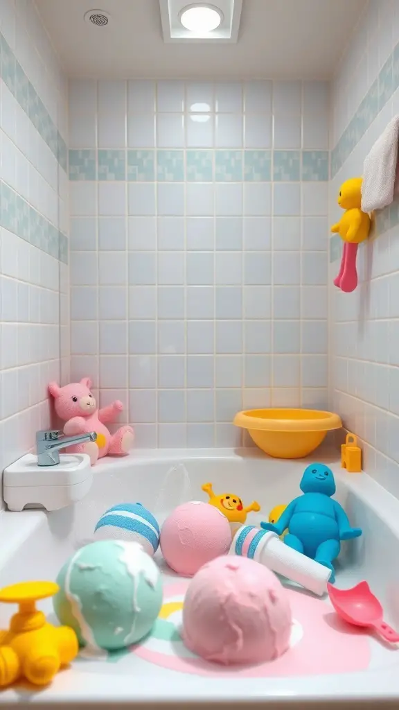 27+ Whimsical Kids Bathroom Ideas for a Fun and Functional Space 15 A colorful kids bathroom with fun bath toys and accessories.