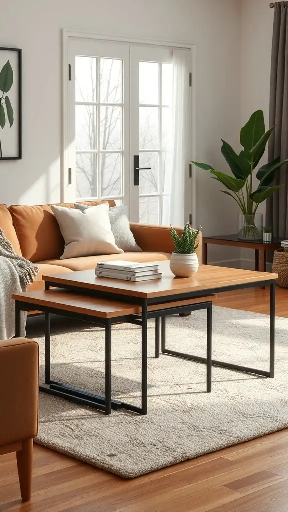 27+ Stunning DIY Coffee Table Ideas You Can Create at Home 15 A cozy living room featuring nesting tables with a modern design.