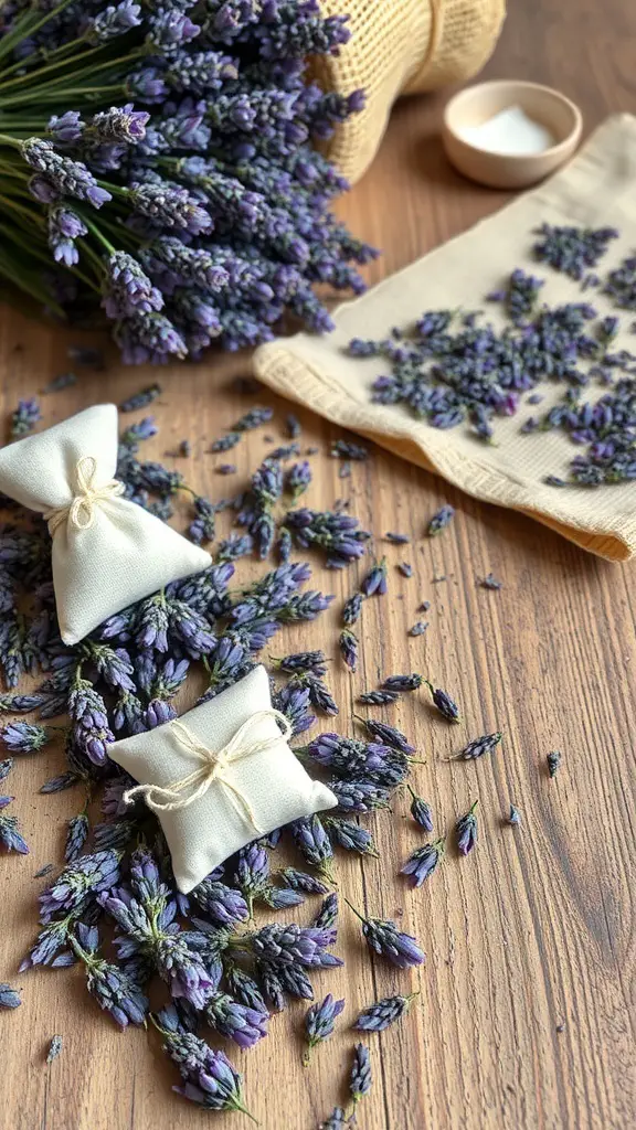 27+ Stunning Lavender Flower Varieties for Your Dream Garden 13 Lavender flowers, sachets, and dried lavender on a wooden surface.