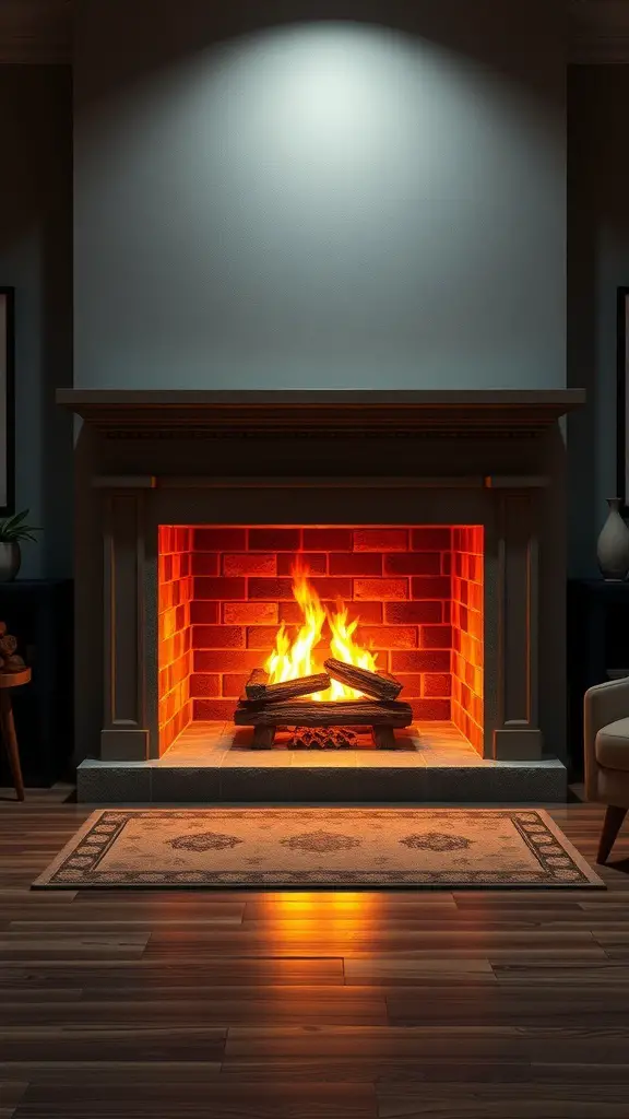 23+ Modern Fireplace Ideas to Elevate Your Home Decor 5 A modern double-sided fireplace with a warm fire and a cozy rug