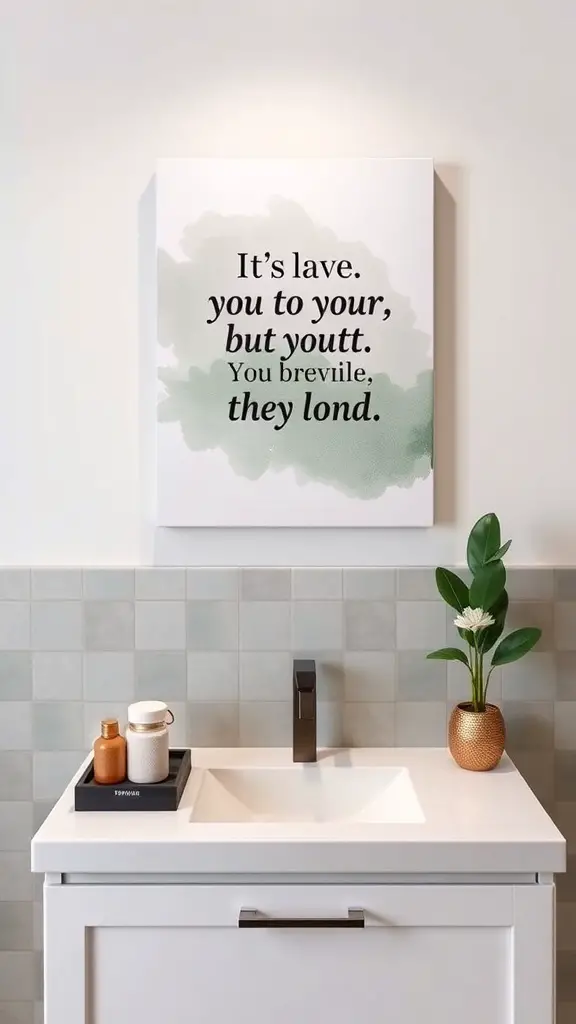 25+ Trending Bathroom Wall Decor Ideas You’ll Love 2 Canvas with an inspirational quote in a modern bathroom setting.