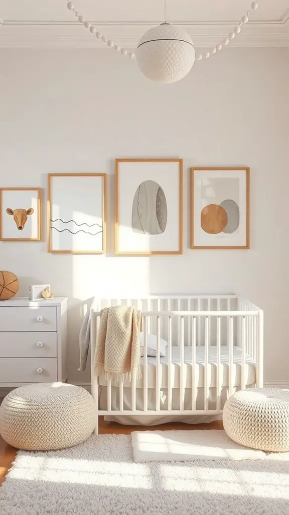 27+ Adorable Neutral Baby Room Ideas to Inspire Your Nursery Design 10 A neutral baby room featuring a crib, framed artwork, and cozy textures.