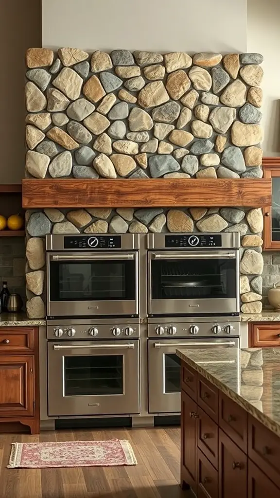 29+ Stunning Double Oven Kitchen Layout Ideas 13 Rustic kitchen with stone accents and double ovens