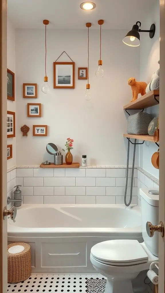 29+ Stunning Bathroom Interior Design Ideas for a Chic Retreat 16 Cozy bathroom with warm lighting, framed photos, and natural decor elements.